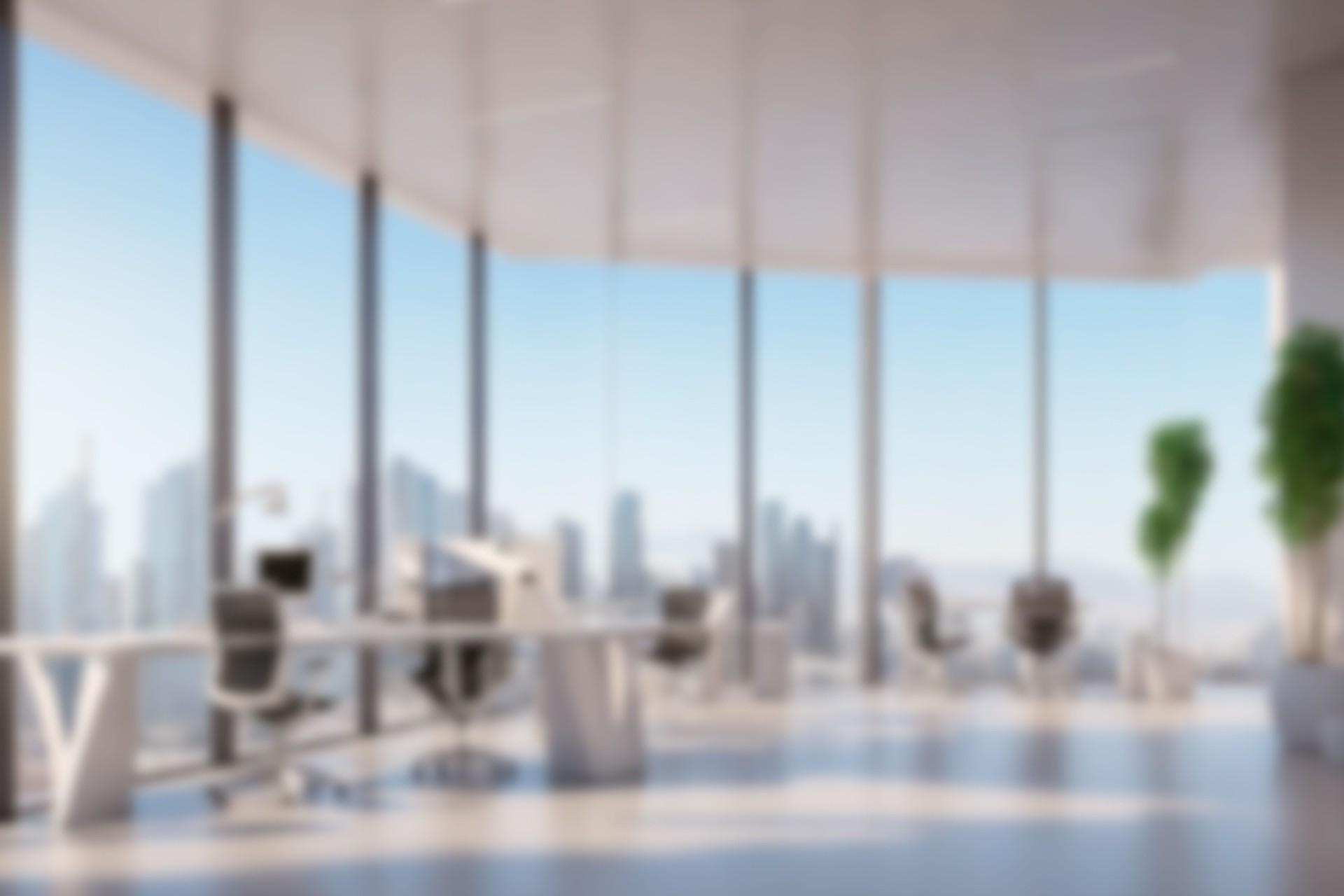 business concepts and workspace. blurred background of a bright, modern office interior with windows overlooking the city. modern business facilities